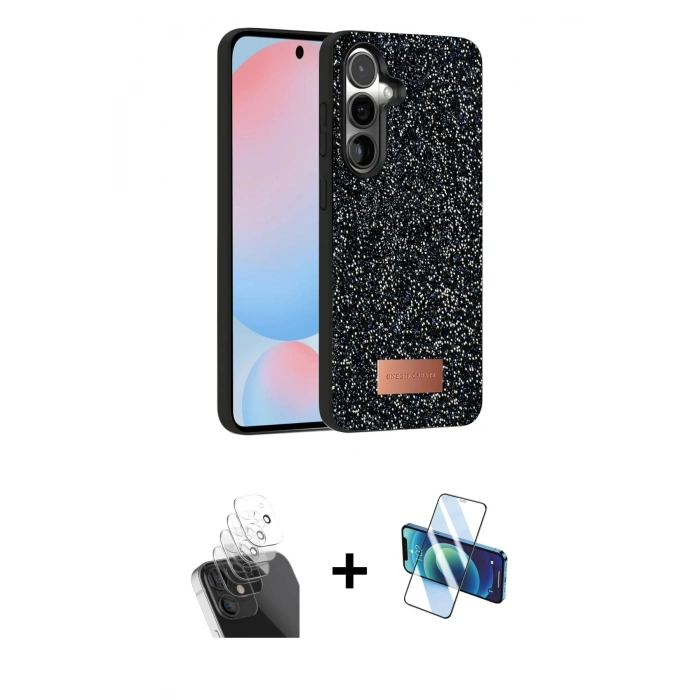 MARSİLYAN™- Galaxy S24 Plus Kılıf Vadi Klasik Serisi - Siyah 3D Antistatik Seramik Nano Ekran Koruyucu + Kamera Lens Koruma Cam - SF