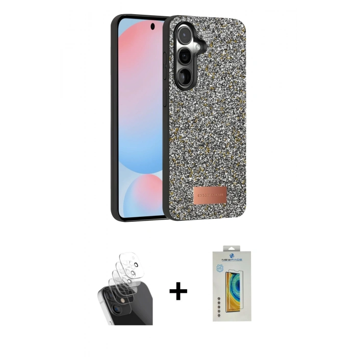 MARSİLYAN™- Galaxy S24 Plus Kılıf Vadi Klasik Serisi - Siyah Polymer Nano Ekran Koruyucu + Kamera Lens Koruma Cam - SF