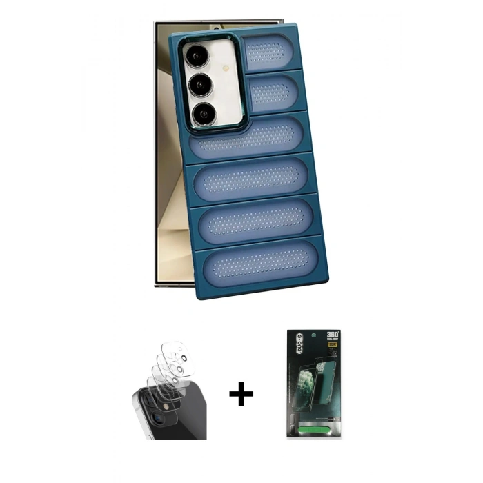 MARSİLYAN™- Galaxy S24 Plus Kılıf Yadigar Doku Özel Seri - Şeffaf 360 Full Body Arka Koruyucu + Şeffaf Kamera Lens Koruma Cam
