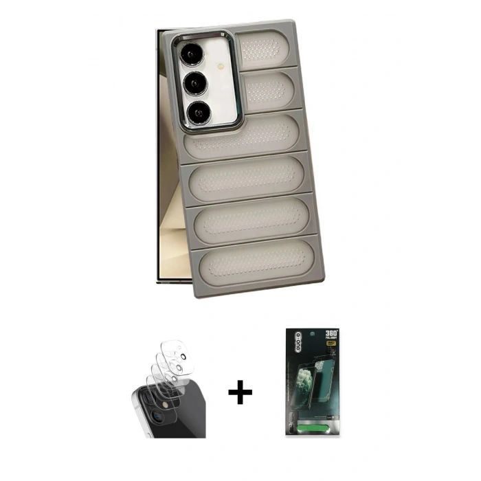 MARSİLYAN™- Galaxy S24 Plus Kılıf Yadigar Doku Özel Seri - Şeffaf 360 Full Body Arka Koruyucu + Şeffaf Kamera Lens Koruma Cam