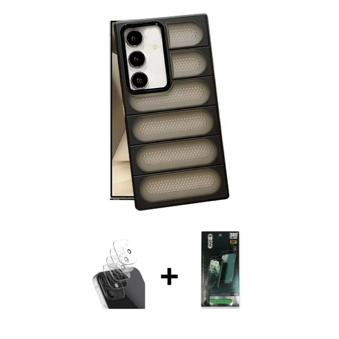 MARSİLYAN™- Galaxy S24 Plus Kılıf Yadigar Doku Özel Seri - Şeffaf 360 Full Body Arka Koruyucu + Şeffaf Kamera Lens Koruma Cam