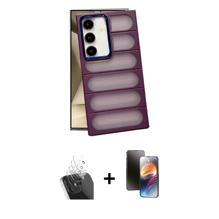 MARSİLYAN™- Galaxy S24 Plus Kılıf Yadigar Doku Özel Seri - Siyah 3D Antistatik Mat Seramik Nano Ekran Koruyucu + Kamera Lens Koruma Cam - SF