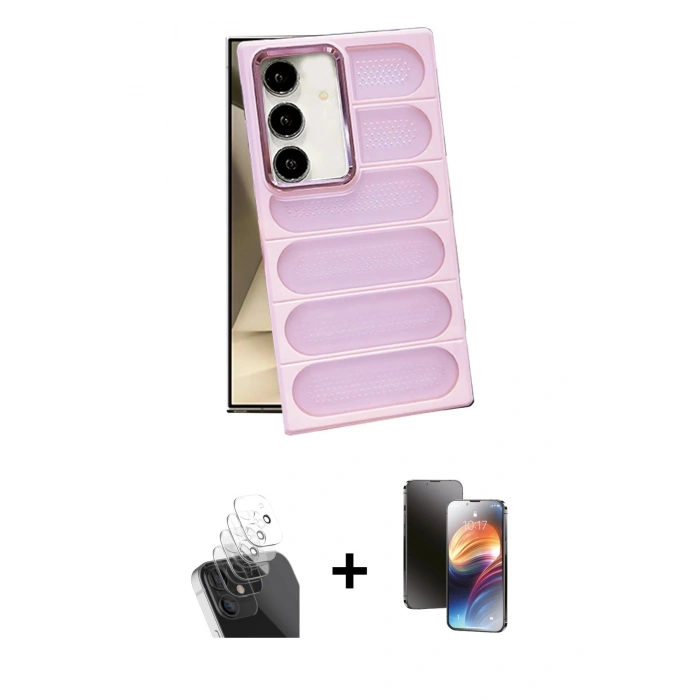 MARSİLYAN™- Galaxy S24 Plus Kılıf Yadigar Doku Özel Seri - Siyah 3D Antistatik Mat Seramik Nano Ekran Koruyucu + Kamera Lens Koruma Cam - SF