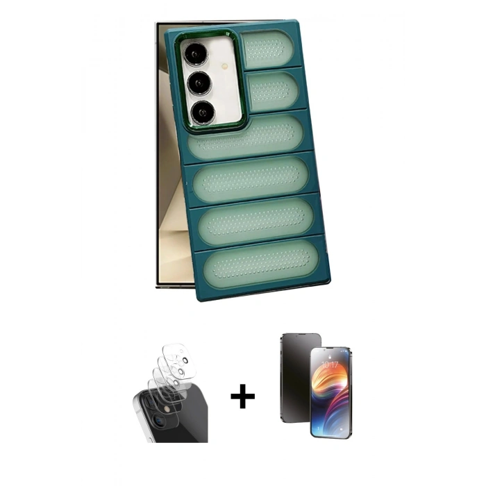 MARSİLYAN™- Galaxy S24 Plus Kılıf Yadigar Doku Özel Seri - Siyah 3D Antistatik Mat Seramik Nano Ekran Koruyucu + Kamera Lens Koruma Cam - SF