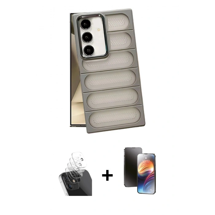 MARSİLYAN™- Galaxy S24 Plus Kılıf Yadigar Doku Özel Seri - Siyah 3D Antistatik Mat Seramik Nano Ekran Koruyucu + Kamera Lens Koruma Cam - SF