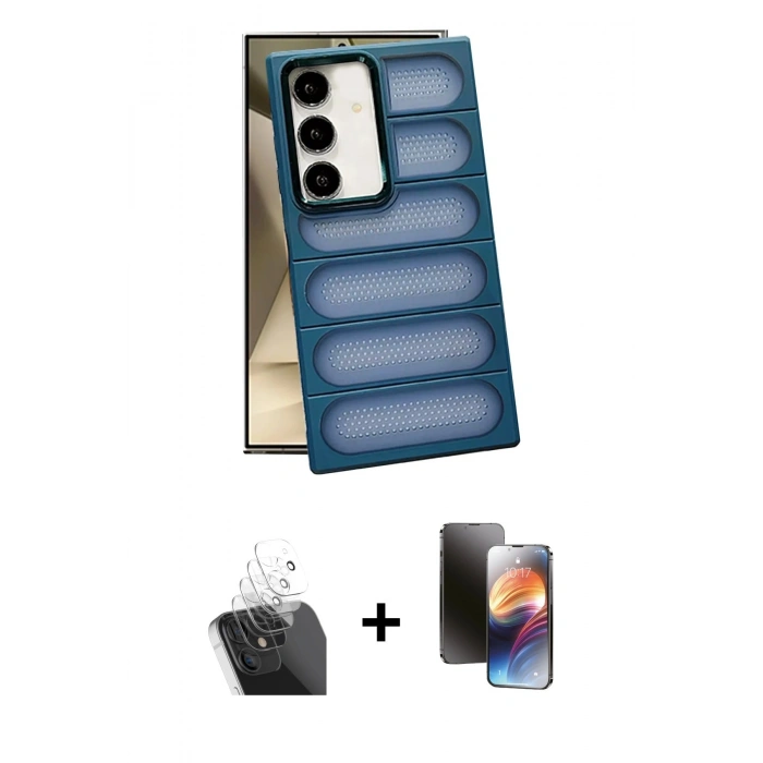 MARSİLYAN™- Galaxy S24 Plus Kılıf Yadigar Doku Özel Seri - Siyah 3D Antistatik Mat Seramik Nano Ekran Koruyucu + Kamera Lens Koruma Cam - SF