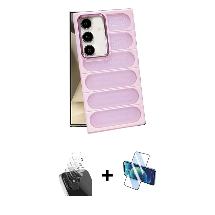 MARSİLYAN™- Galaxy S24 Plus Kılıf Yadigar Doku Özel Seri - Siyah 3D Antistatik Seramik Nano Ekran Koruyucu + Şeffaf Kamera Lens Koruma Cam