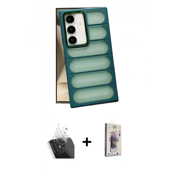 MARSİLYAN™- Galaxy S24 Plus Kılıf Yadigar Doku Özel Seri - Siyah Bilvis 3D Cam Ekran Koruyucu + Kamera Lens Koruma Cam - SF