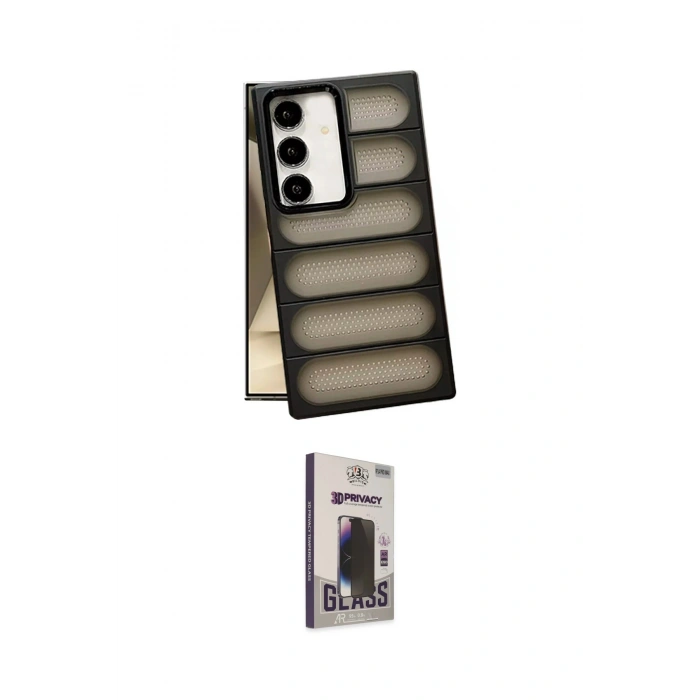 MARSİLYAN™- Galaxy S24 Plus Kılıf Yadigar Doku Özel Seri - Siyah Bilvis Hayalet Cam Ekran Koruyucu