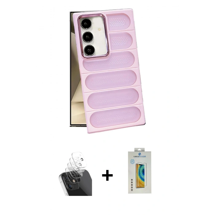 MARSİLYAN™- Galaxy S24 Plus Kılıf Yadigar Doku Özel Seri - Siyah Polymer Nano Ekran Koruyucu + Kamera Lens Koruma Cam - SF