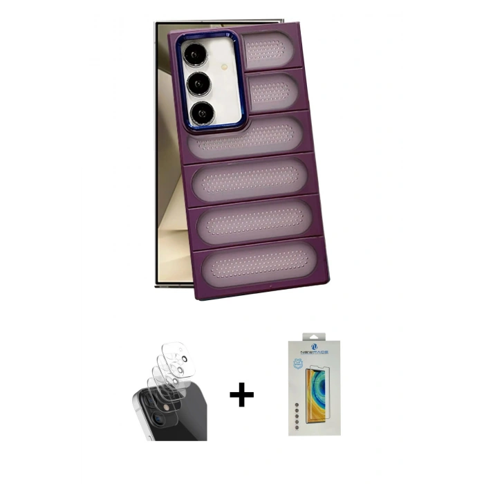 MARSİLYAN™- Galaxy S24 Plus Kılıf Yadigar Doku Özel Seri - Siyah Polymer Nano Ekran Koruyucu + Kamera Lens Koruma Cam - SF