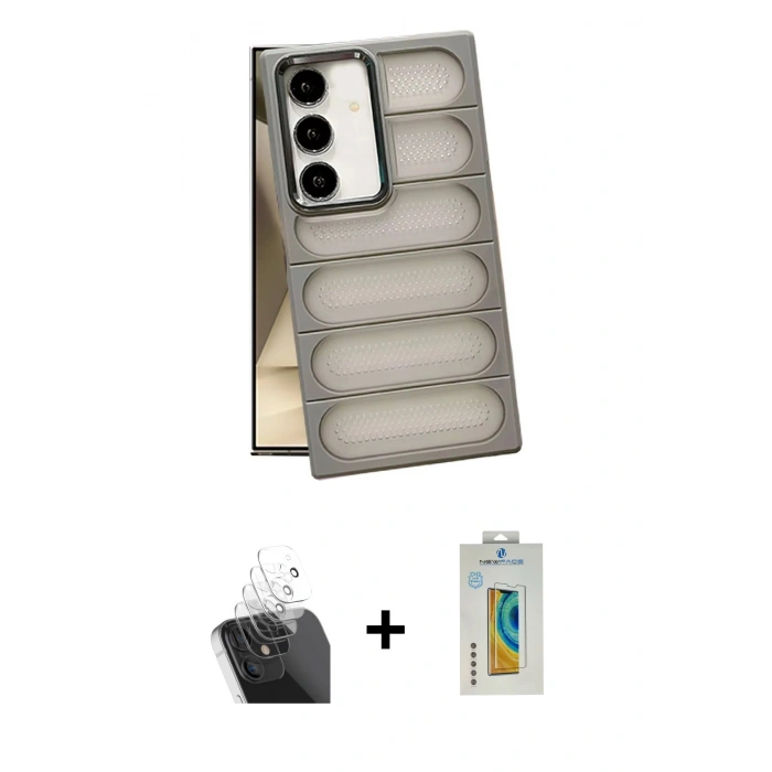 MARSİLYAN™- Galaxy S24 Plus Kılıf Yadigar Doku Özel Seri - Siyah Polymer Nano Ekran Koruyucu + Kamera Lens Koruma Cam - SF