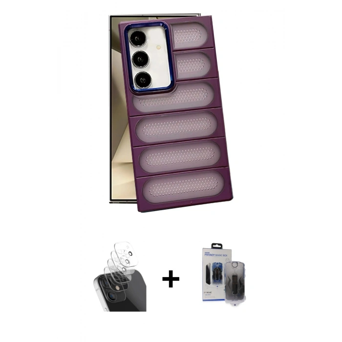 MARSİLYAN™- Galaxy S24 Plus Kılıf Yadigar Doku Özel Seri - Siyah Vanessa Magic Hayalet Cam + Kamera Lens Koruma Cam - SF