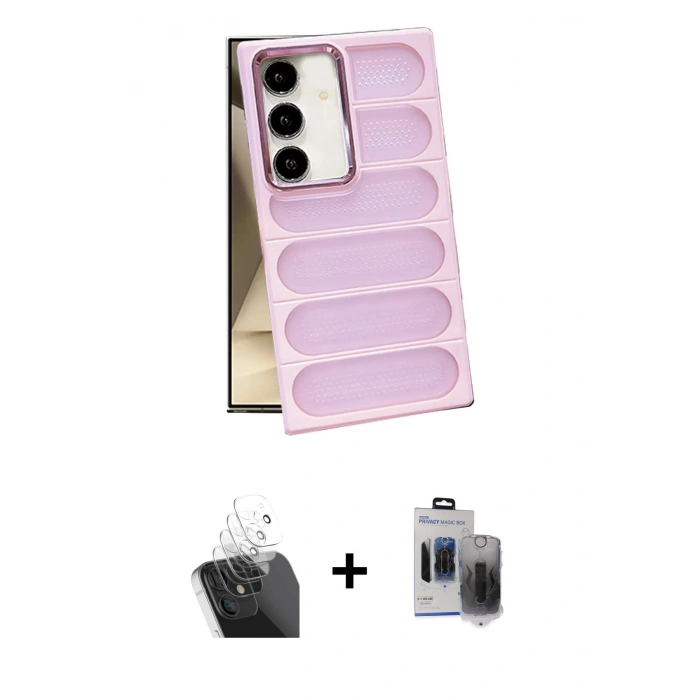 MARSİLYAN™- Galaxy S24 Plus Kılıf Yadigar Doku Özel Seri - Siyah Vanessa Magic Hayalet Cam + Kamera Lens Koruma Cam - SF