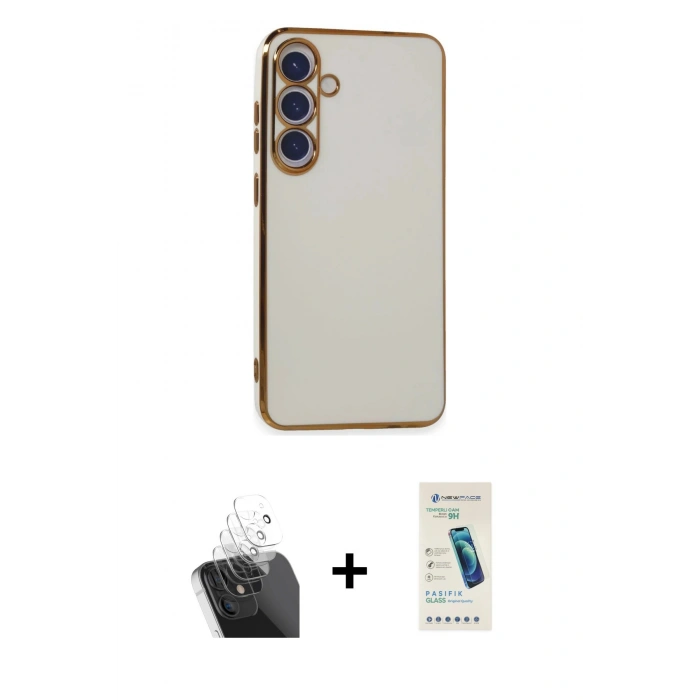 MARSİLYAN™- Galaxy S24 Plus Kılıf Yankı Serisi - Şeffaf Pasifik Cam Ekran Koruyucu + Kamera Lens Koruma Cam - SF