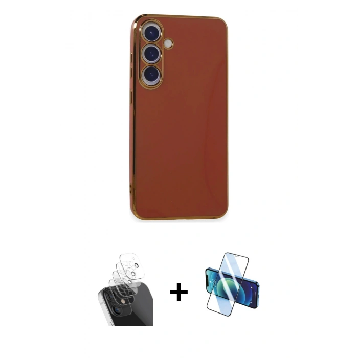 MARSİLYAN™- Galaxy S24 Plus Kılıf Yankı Serisi - Siyah 3D Antistatik Cam Ekran Koruyucu + Kamera Lens Koruma Cam - SF