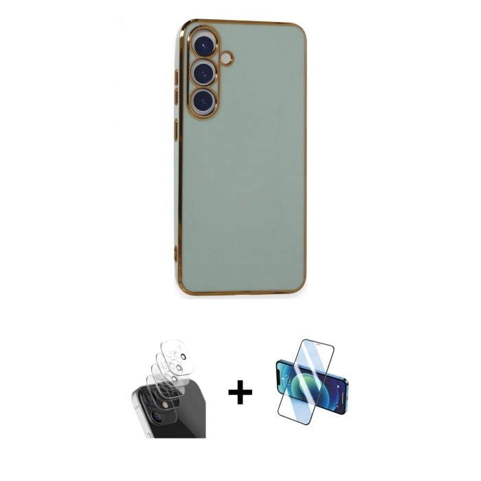MARSİLYAN™- Galaxy S24 Plus Kılıf Yankı Serisi - Siyah 3D Antistatik Cam Ekran Koruyucu + Kamera Lens Koruma Cam - SF