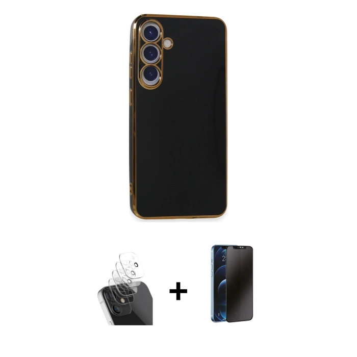 MARSİLYAN™- Galaxy S24 Plus Kılıf Yankı Serisi - Siyah 3D Antistatik Hayalet Cam Ekran Koruyucu + Kamera Lens Koruma Cam - SF