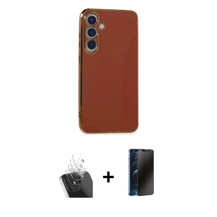 MARSİLYAN™- Galaxy S24 Plus Kılıf Yankı Serisi - Siyah 3D Antistatik Hayalet Cam Ekran Koruyucu + Kamera Lens Koruma Cam - SF