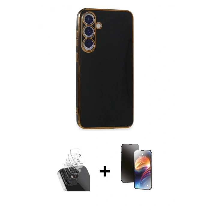 MARSİLYAN™- Galaxy S24 Plus Kılıf Yankı Serisi - Siyah 3D Antistatik Mat Seramik Nano Ekran Koruyucu + Kamera Lens Koruma Cam - SF
