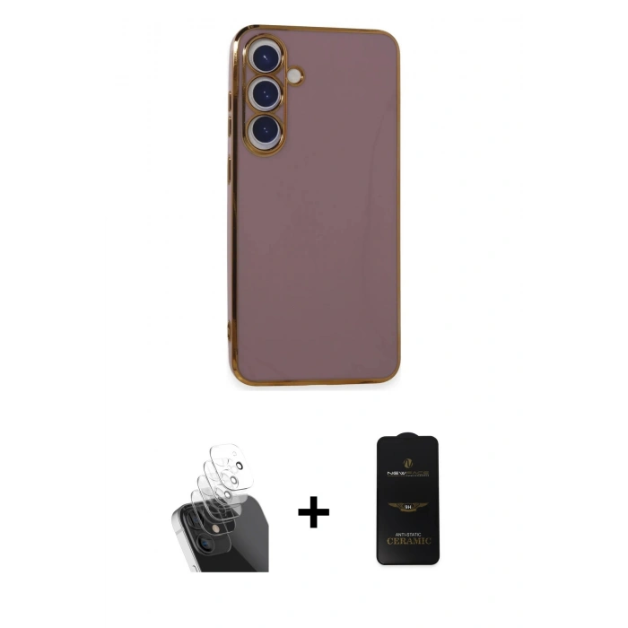 MARSİLYAN™- Galaxy S24 Plus Kılıf Yankı Serisi - Siyah 6D Antistatik Mat Seramik Hayalet Nano Ekran Koruyucu + Kamera Lens Koruma Cam - SF