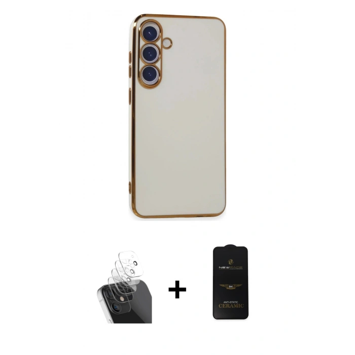 MARSİLYAN™- Galaxy S24 Plus Kılıf Yankı Serisi - Siyah 6D Antistatik Mat Seramik Hayalet Nano Ekran Koruyucu + Kamera Lens Koruma Cam - SF