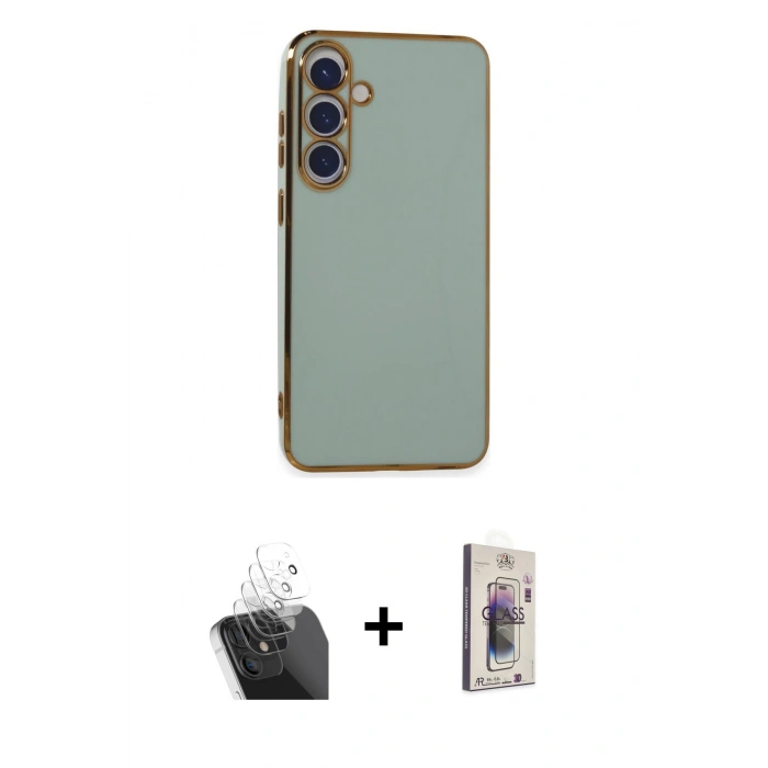 MARSİLYAN™- Galaxy S24 Plus Kılıf Yankı Serisi - Siyah Bilvis 3D Cam Ekran Koruyucu + Şeffaf Kamera Lens Koruma Cam