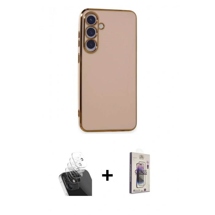 MARSİLYAN™- Galaxy S24 Plus Kılıf Yankı Serisi - Siyah Bilvis 3D Cam Ekran Koruyucu + Şeffaf Kamera Lens Koruma Cam