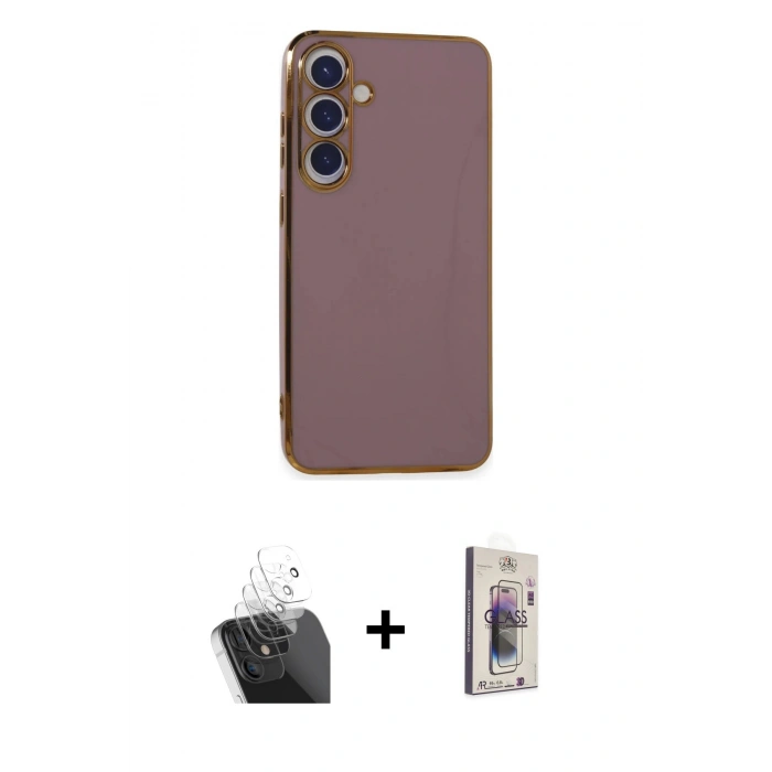 MARSİLYAN™- Galaxy S24 Plus Kılıf Yankı Serisi - Siyah Bilvis 3D Cam Ekran Koruyucu + Şeffaf Kamera Lens Koruma Cam