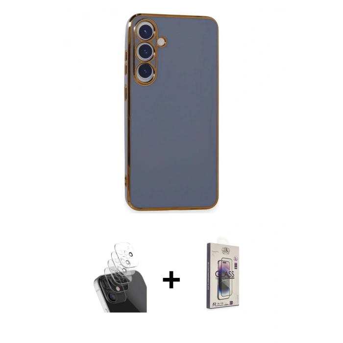 MARSİLYAN™- Galaxy S24 Plus Kılıf Yankı Serisi - Siyah Bilvis 3D Cam Ekran Koruyucu + Şeffaf Kamera Lens Koruma Cam