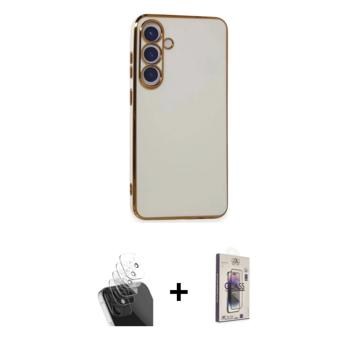 MARSİLYAN™- Galaxy S24 Plus Kılıf Yankı Serisi - Siyah Bilvis 3D Cam Ekran Koruyucu + Şeffaf Kamera Lens Koruma Cam