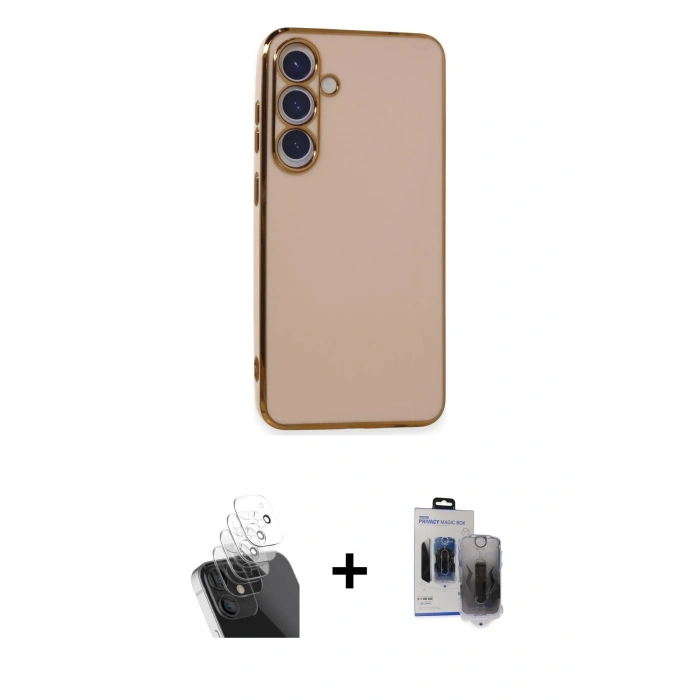 MARSİLYAN™- Galaxy S24 Plus Kılıf Yankı Serisi - Siyah Vanessa Magic Hayalet Cam + Şeffaf Kamera Lens Koruma Cam