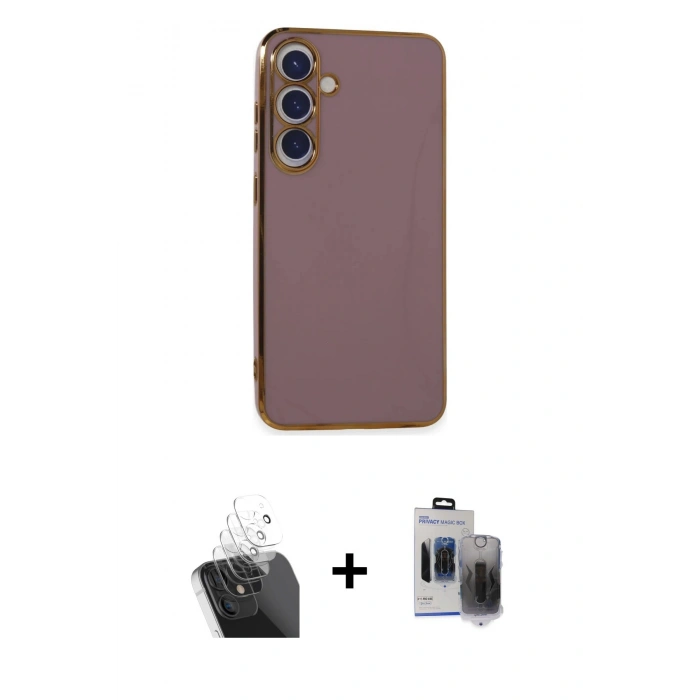 MARSİLYAN™- Galaxy S24 Plus Kılıf Yankı Serisi - Siyah Vanessa Magic Hayalet Cam + Şeffaf Kamera Lens Koruma Cam