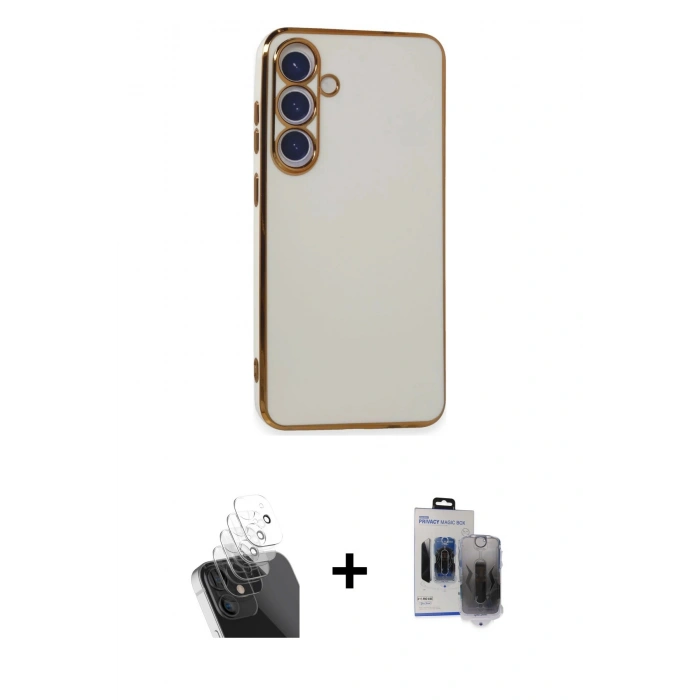 MARSİLYAN™- Galaxy S24 Plus Kılıf Yankı Serisi - Siyah Vanessa Magic Hayalet Cam + Şeffaf Kamera Lens Koruma Cam