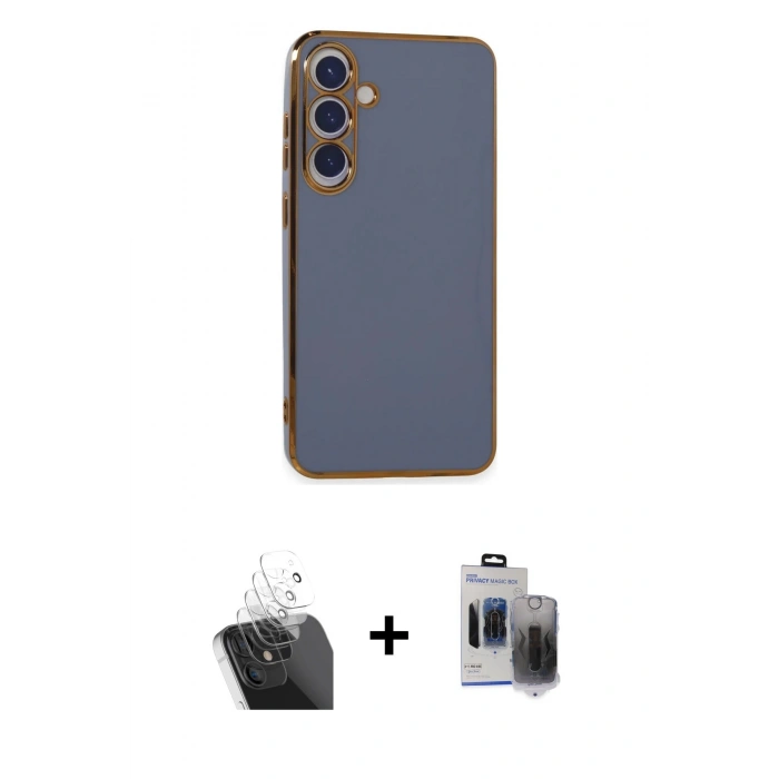 MARSİLYAN™- Galaxy S24 Plus Kılıf Yankı Serisi - Siyah Vanessa Magic Hayalet Cam + Şeffaf Kamera Lens Koruma Cam