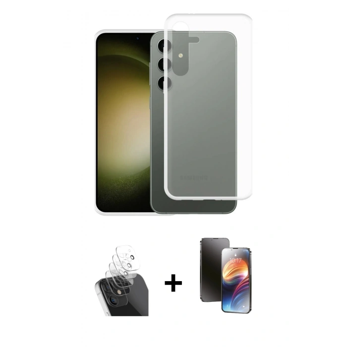 MARSİLYAN™- Galaxy S24 Plus Kılıf Zirve Doku - Siyah 3D Antistatik Mat Seramik Nano Ekran Koruyucu + Kamera Lens Koruma Cam - SF