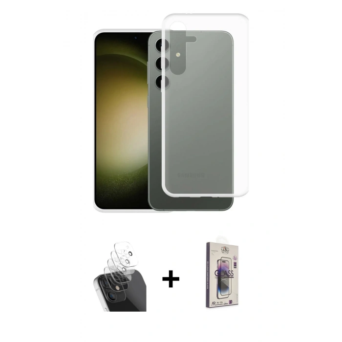 MARSİLYAN™- Galaxy S24 Plus Kılıf Zirve Doku - Siyah Bilvis 3D Cam Ekran Koruyucu + Kamera Lens Koruma Cam - SF