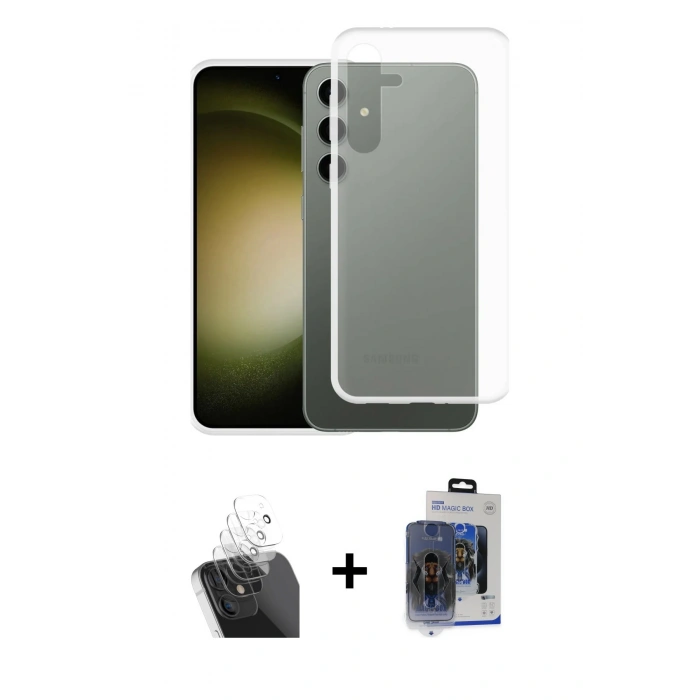 MARSİLYAN™- Galaxy S24 Plus Kılıf Zirve Doku - Siyah Vanessa Magic Cam + Şeffaf Kamera Lens Koruma Cam