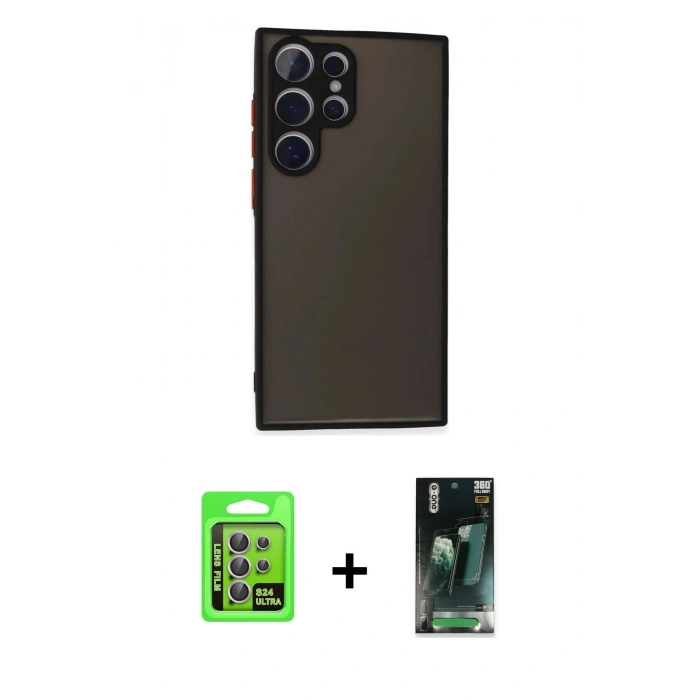MARSİLYAN™- Galaxy S24 Ultra Kılıf Ahenk Çizgi Serisi - Şeffaf 360 Full Body Arka Koruyucu + Raze Metal Kamera Lens - MR