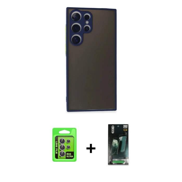 MARSİLYAN™- Galaxy S24 Ultra Kılıf Ahenk Çizgi Serisi - Şeffaf 360 Full Body Arka Koruyucu + Raze Metal Kamera Lens - MR