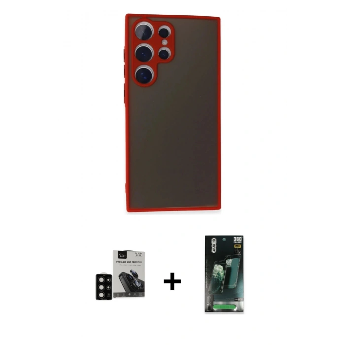 MARSİLYAN™- Galaxy S24 Ultra Kılıf Ahenk Çizgi Serisi - Şeffaf 360 Full Body Arka Koruyucu + PVD Metal Kamera Lens - SH