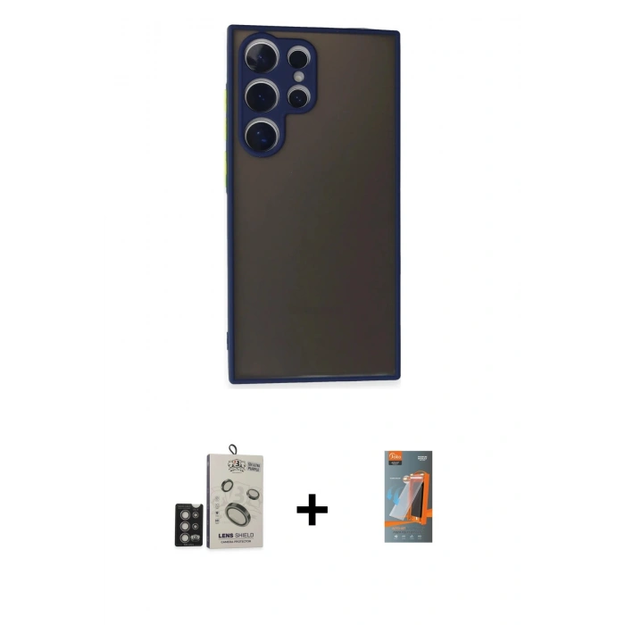 MARSİLYAN™- Galaxy S24 Ultra Kılıf Ahenk Çizgi Serisi - Siyah AutoKit 5in1 Fiber Hayalet Polymer Nano Ekran Koruyucu + Bilvis Titan Kamera Lens - DNMR