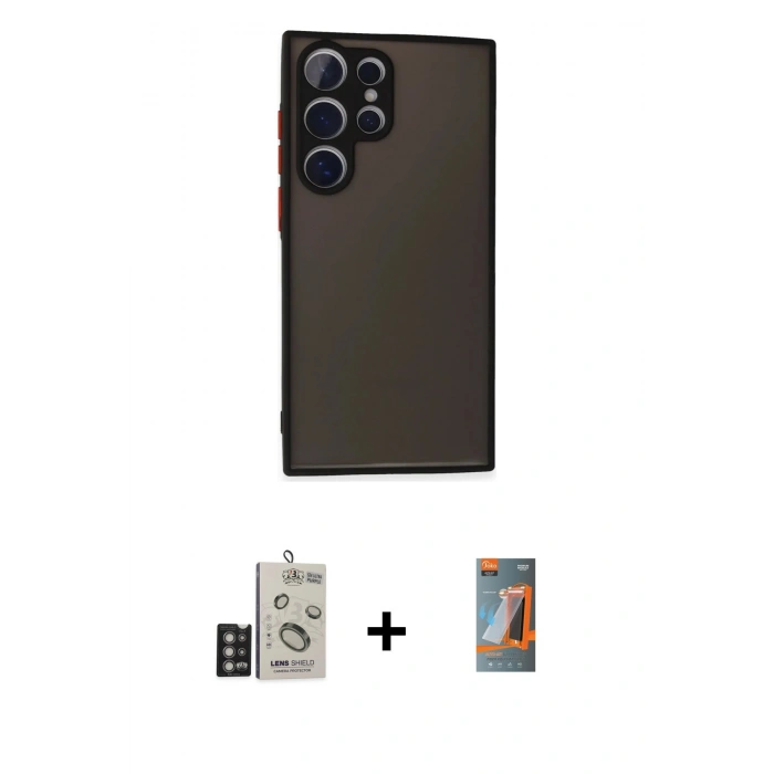 MARSİLYAN™- Galaxy S24 Ultra Kılıf Ahenk Çizgi Serisi - Siyah AutoKit 5in1 Fiber Hayalet Polymer Nano Ekran Koruyucu + Bilvis Titan Kamera Lens - DNMR