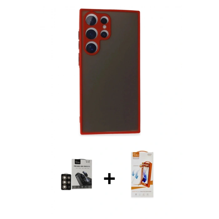 MARSİLYAN™- Galaxy S24 Ultra Kılıf Ahenk Çizgi Serisi - Siyah AutoKit 5in1 Fiber Polymer Nano Ekran Koruyucu + PVD Metal Kamera Lens - GD