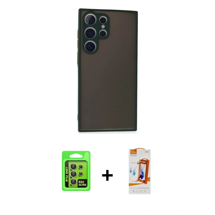 MARSİLYAN™- Galaxy S24 Ultra Kılıf Ahenk Çizgi Serisi - Siyah AutoKit 5in1 Fiber Polymer Nano Ekran Koruyucu + Raze Metal Kamera Lens - SI