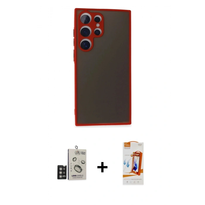 MARSİLYAN™- Galaxy S24 Ultra Kılıf Ahenk Çizgi Serisi - Siyah AutoKit 5in1 Fiber Polymer Nano Ekran Koruyucu + Bilvis Titan Kamera Lens - DNMR