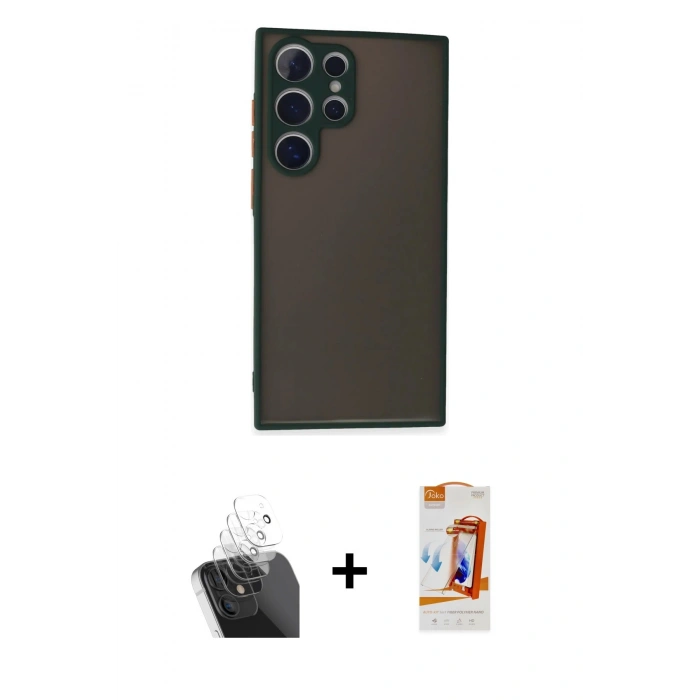 MARSİLYAN™- Galaxy S24 Ultra Kılıf Ahenk Çizgi Serisi - Siyah AutoKit 5in1 Fiber Polymer Nano Ekran Koruyucu + Kamera Lens Koruma Cam - SF