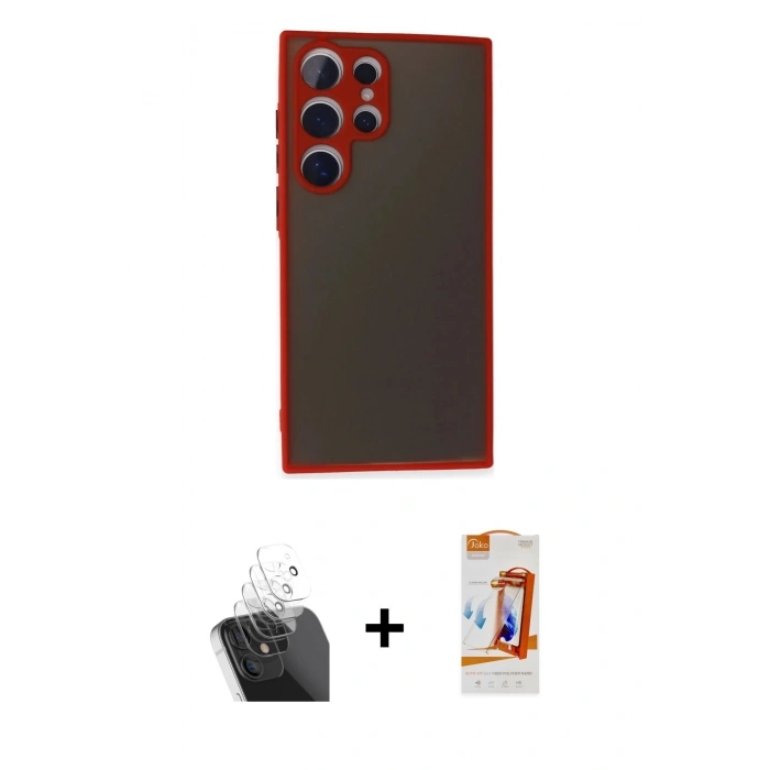 MARSİLYAN™- Galaxy S24 Ultra Kılıf Ahenk Çizgi Serisi - Siyah AutoKit 5in1 Fiber Polymer Nano Ekran Koruyucu + Kamera Lens Koruma Cam - SF