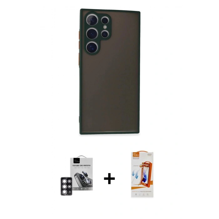 MARSİLYAN™- Galaxy S24 Ultra Kılıf Ahenk Çizgi Serisi - Siyah AutoKit 5in1 Fiber Polymer Nano Ekran Koruyucu + PVD Metal Kamera Lens - PE