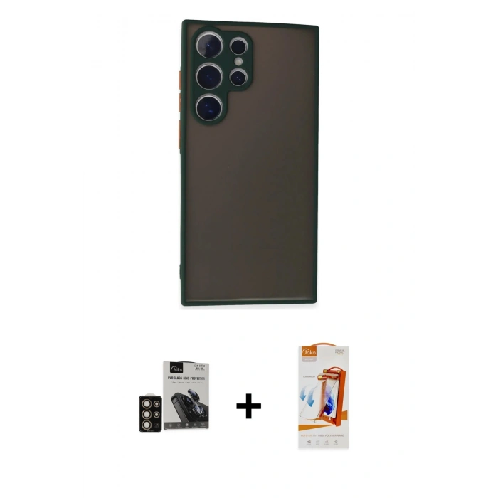 MARSİLYAN™- Galaxy S24 Ultra Kılıf Ahenk Çizgi Serisi - Siyah AutoKit 5in1 Fiber Polymer Nano Ekran Koruyucu + PVD Metal Kamera Lens - GD